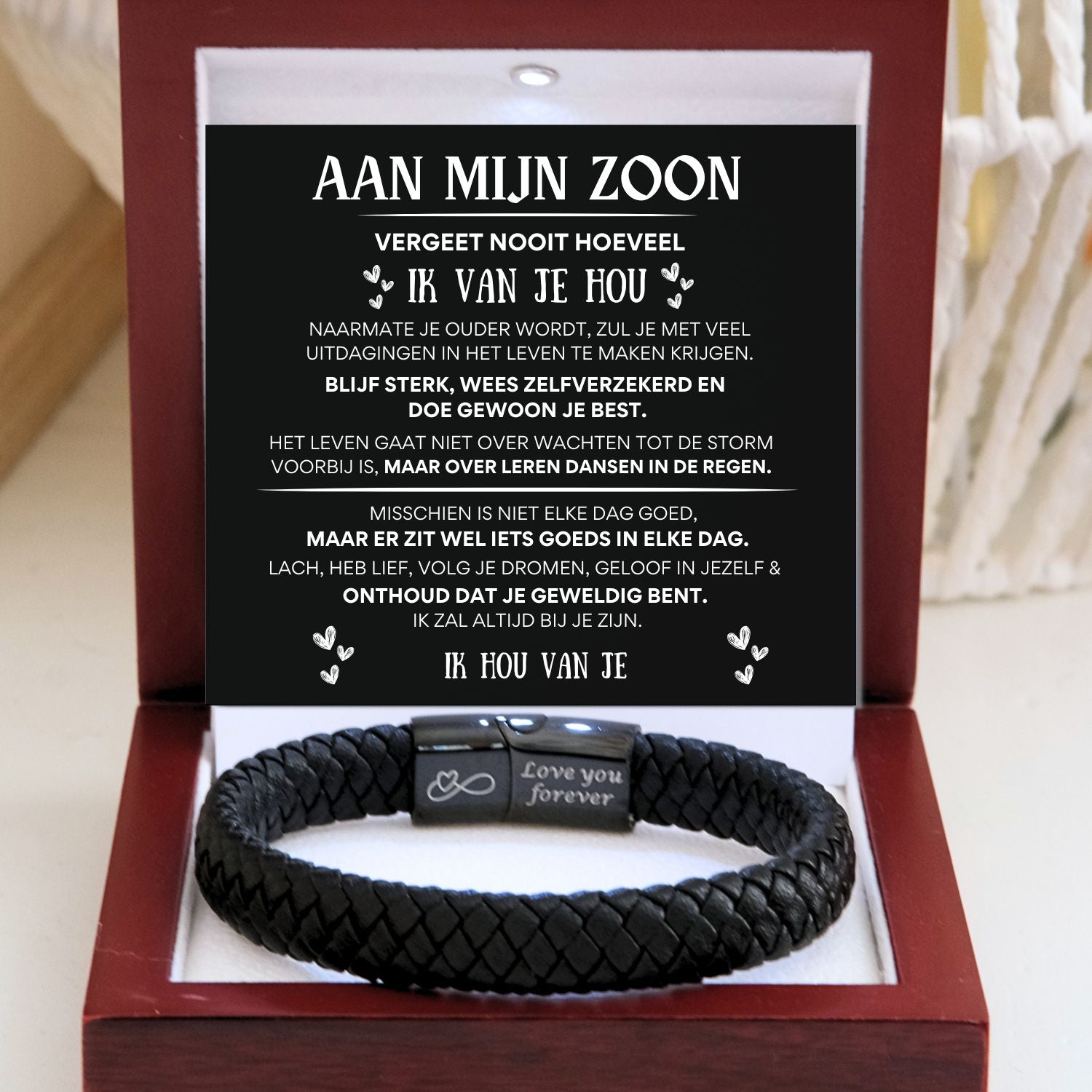 Aan mijn zoon - Zwarte Gevlochten Armband