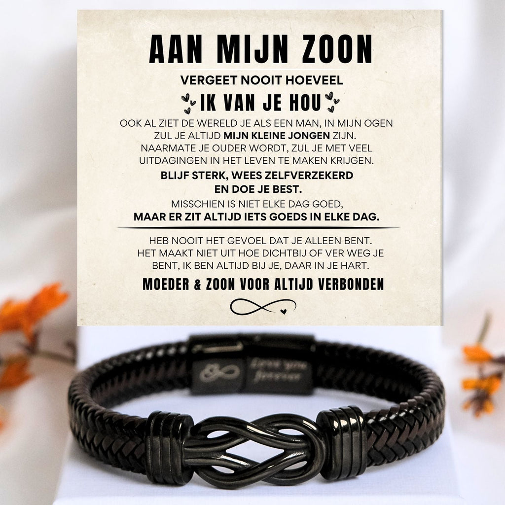 Aan mijn Zoon - Zwart infinity armband