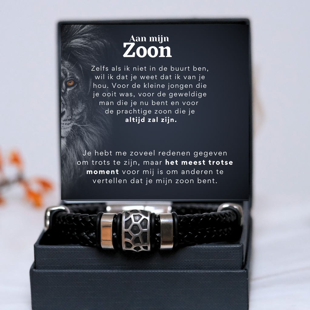 Mijn zoon Armband - Het meest trotse moment - Gevlochten zwarte armband met bedels