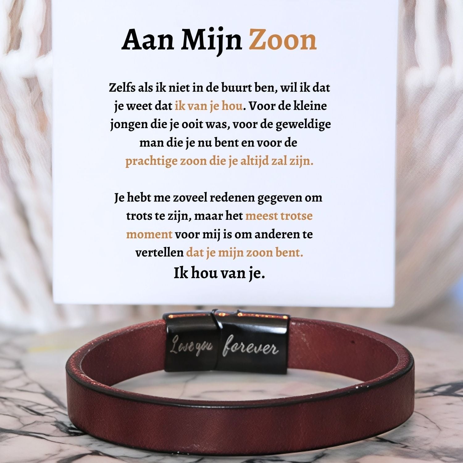 Aan mijn Zoon - Bruine leren armband