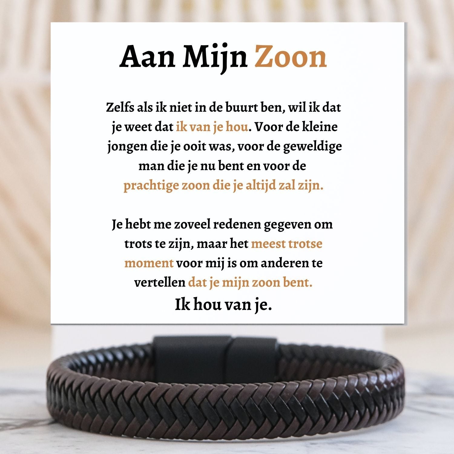 Aan mijn Zoon - Zwart Bruine gevlochten Armband