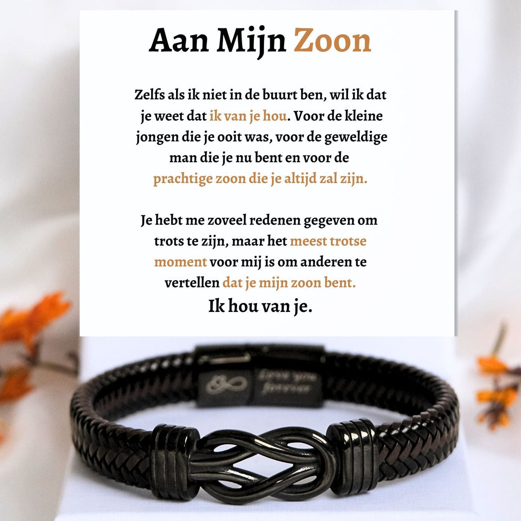 Mijn zoon Zwart Infinity Armband  - Het meest trotse moment