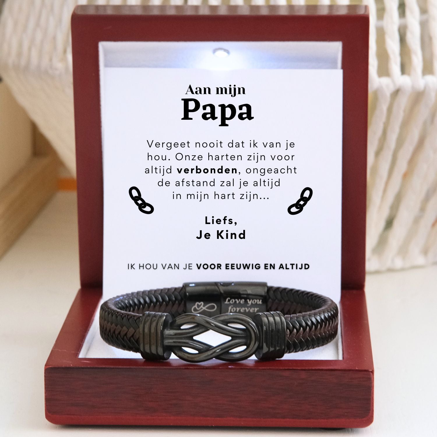 Aan mijn Papa - Zwart infinity armband