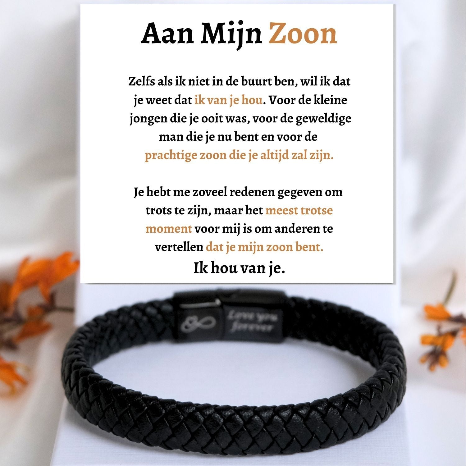 Aan mijn  zoon - Zwarte Gevlochten Armband