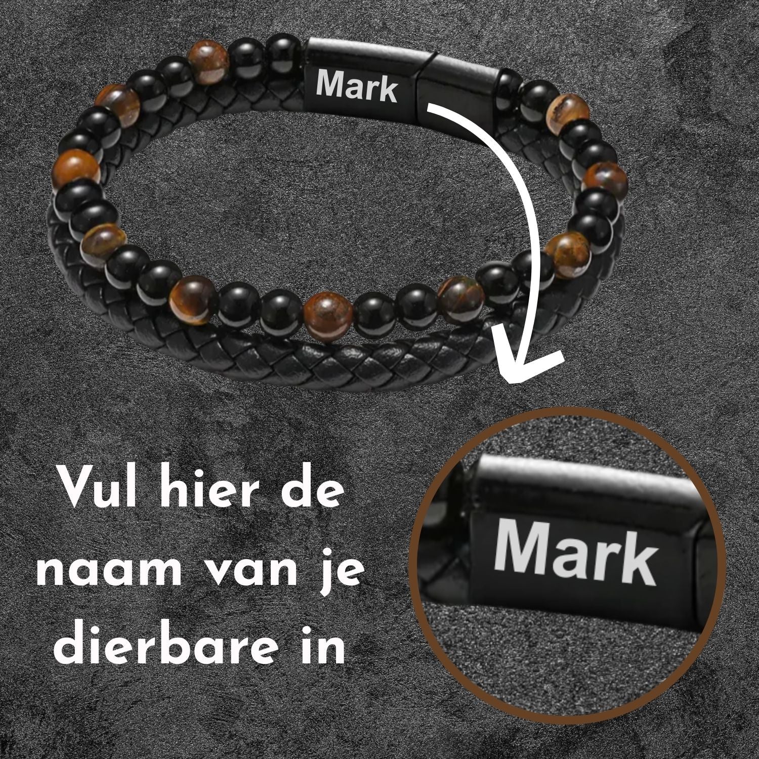 Gepersonaliseerde - Tijgeroog armband NEW