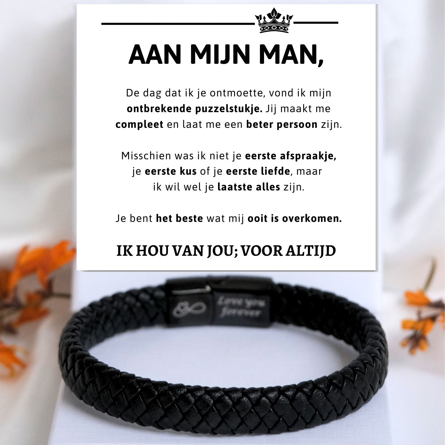 Aan mijn Man Zwarte Gevlochten Armband